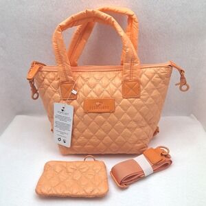 Heartlove by Charo Puffer Tote Womens Small Apricot Orange Quilted Bag & Pouch